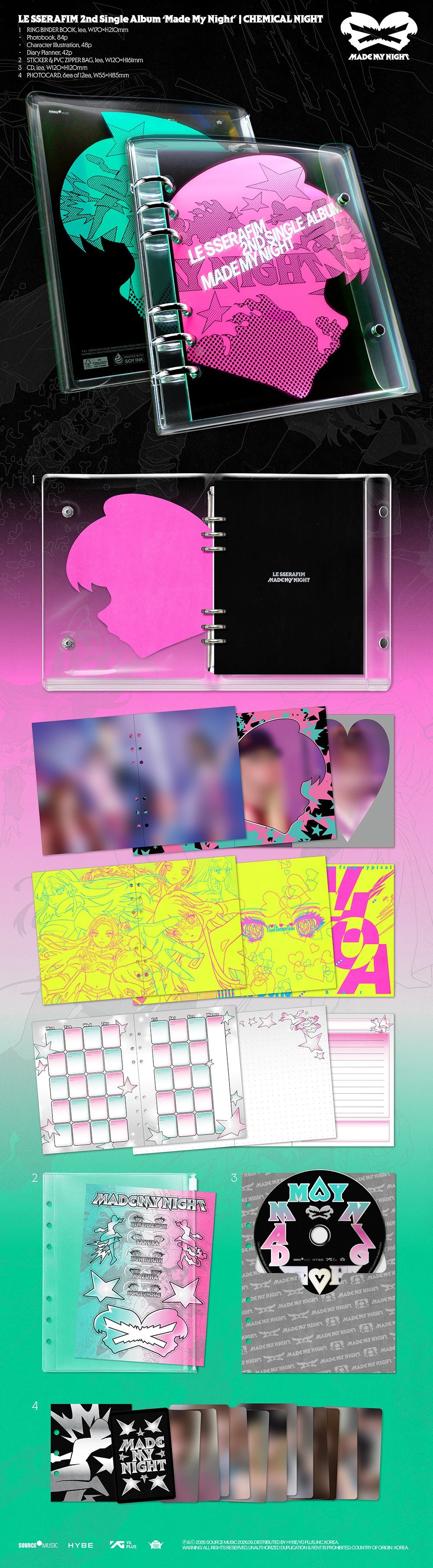 LE SSERAFIM 2ND SINGLE ALBUM 'MADE MY NIGHT' CHEMICAL NIGHT K-pop album - afbeelding 2