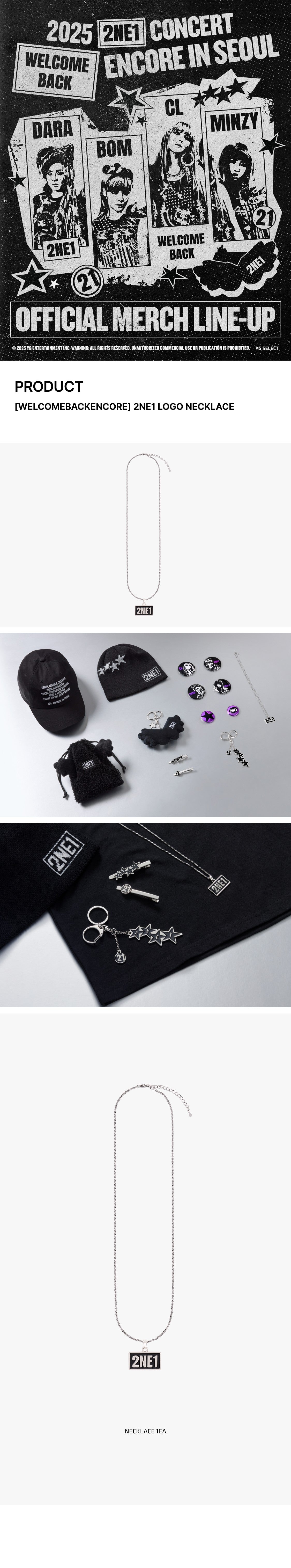 Details en afmetingen van de 2NE1 WELCOME BACK ENCORE Logo Necklace