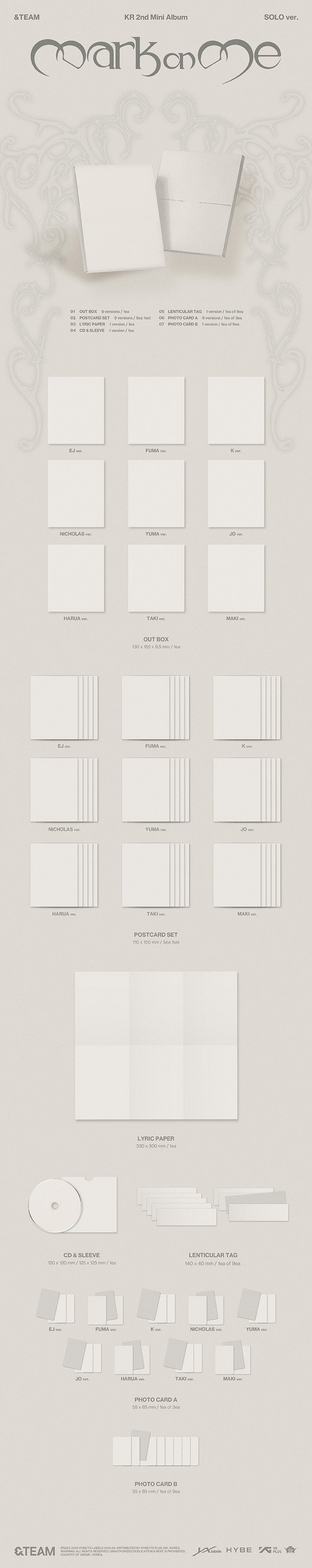 &TEAM WEVERSE &TEAM KR 2ND MINI ALBUM 'MARK ON ME' SOLO VER. (9EA 1SET) K-pop album - afbeelding 2