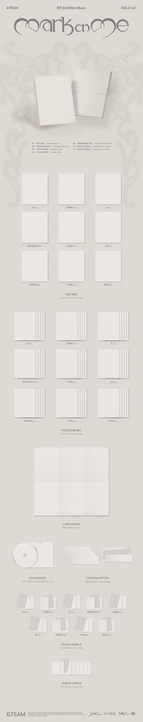 &TEAM WEVERSE &TEAM KR 2ND MINI ALBUM 'MARK ON ME' SOLO VER. (9EA 1SET) K-pop album - afbeelding 2