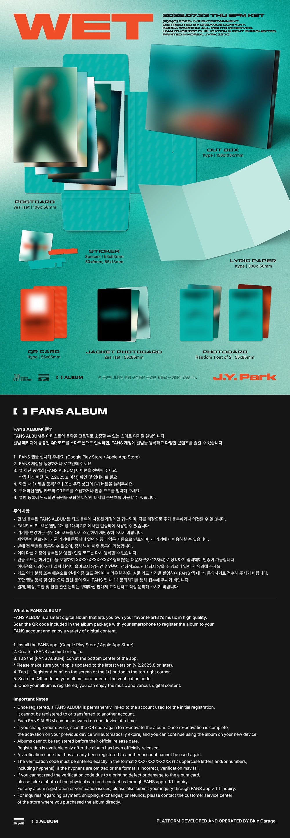 J.Y.PARK - WET (FANS ALBUMS VER.)