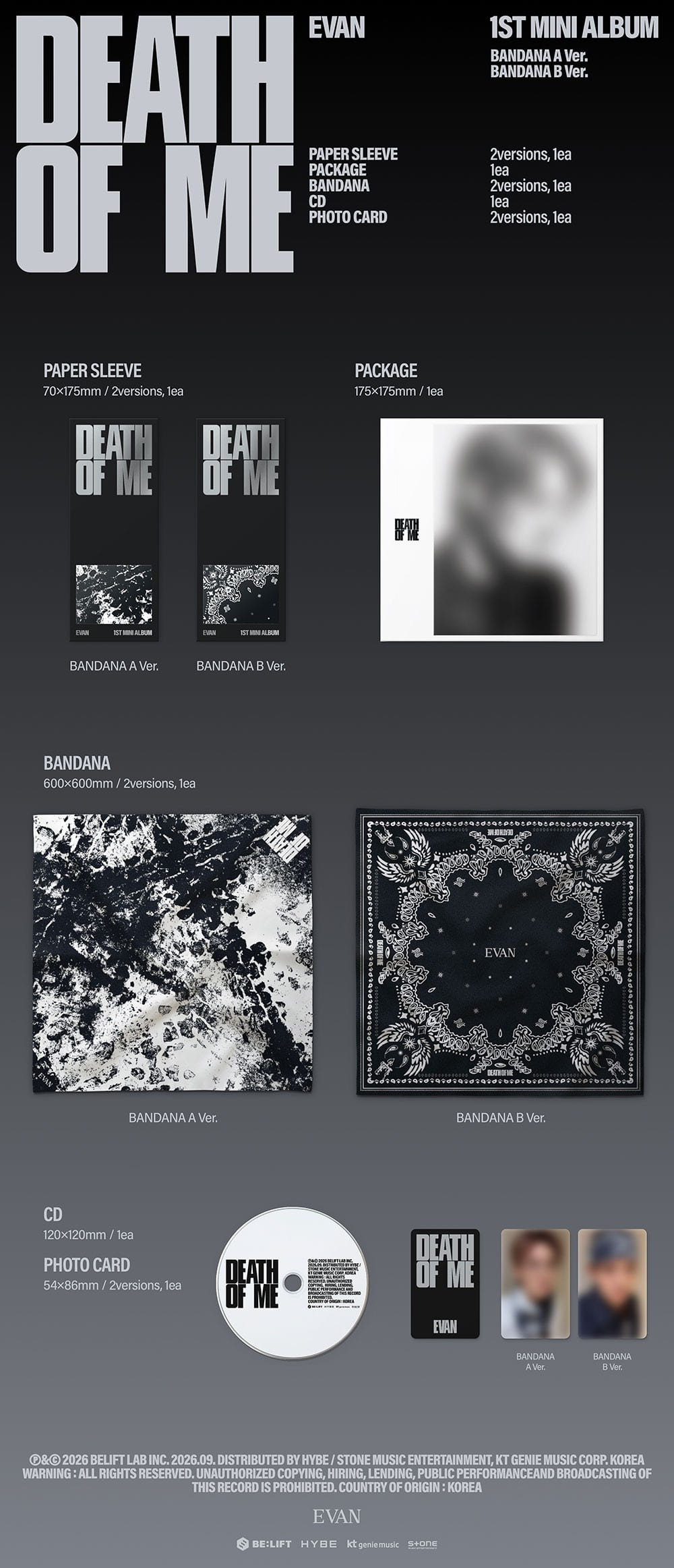 EVAN - 1ST MINI ALBUM 'DEATH OF ME' (BANDANA VER.)