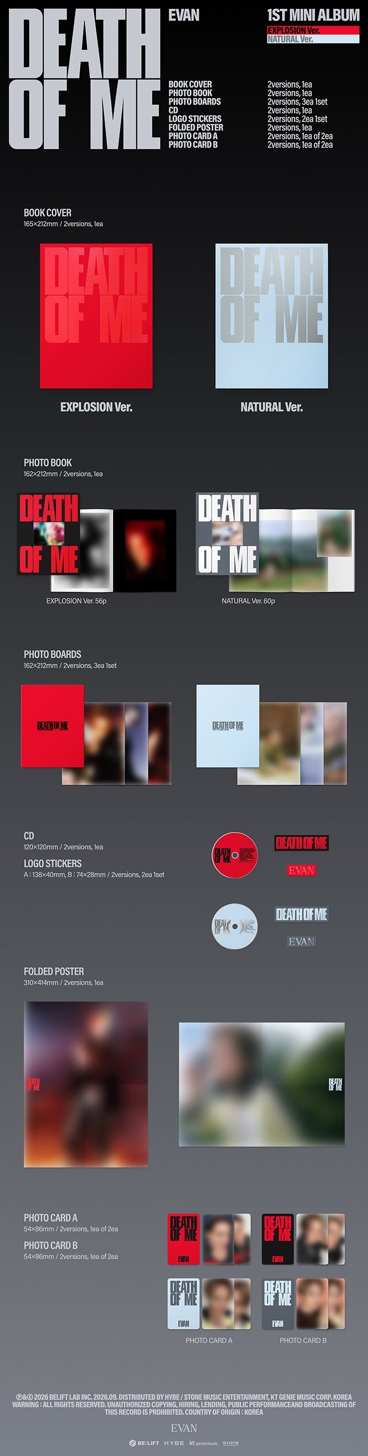 EVAN - 1ST MINI ALBUM 'DEATH OF ME' (2EA 1SET) + (Weverse Albums)