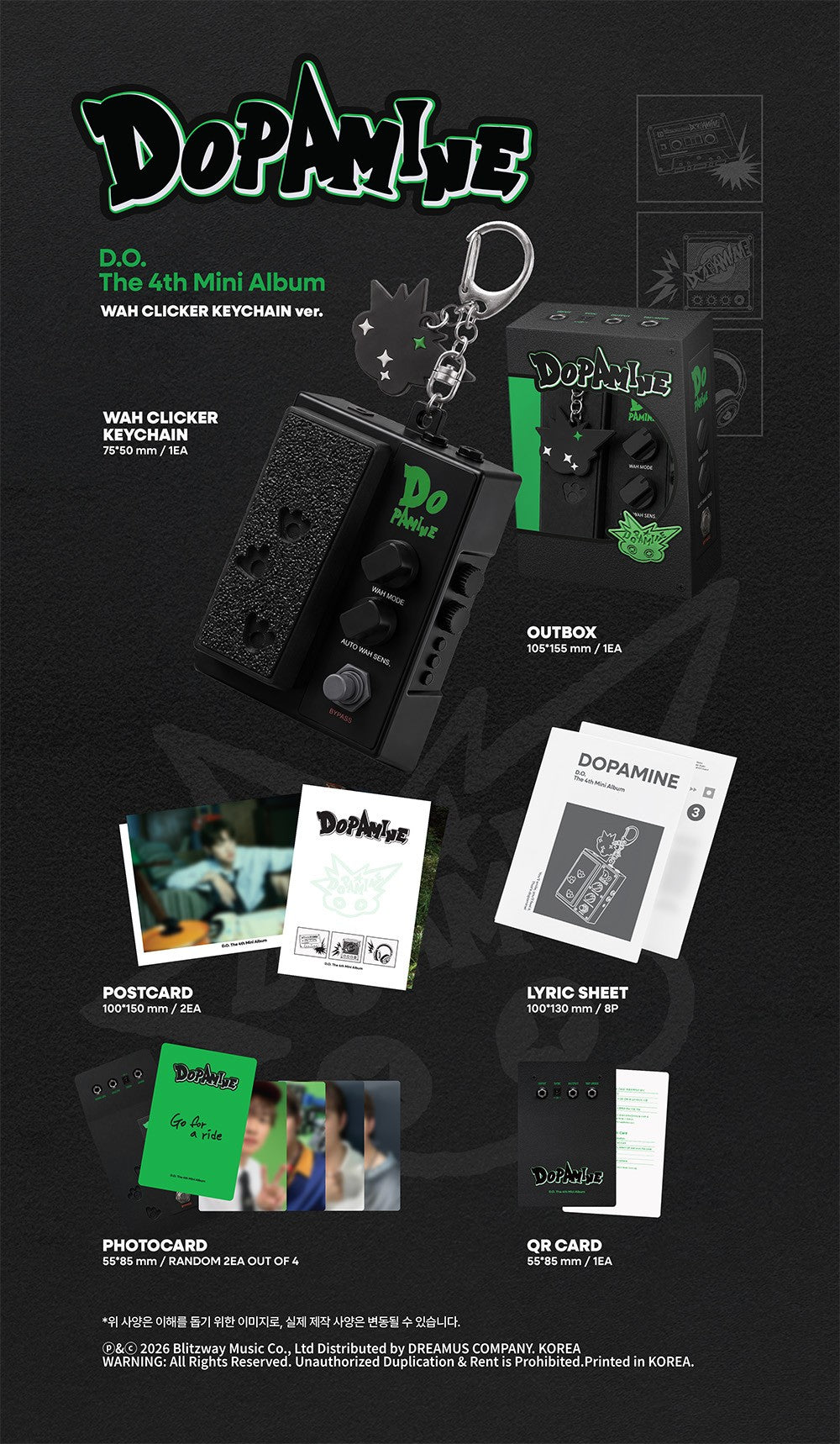 D.O. (DOH KYUNG SOO) THE 4TH MINI ALBUM 'DOPAMINE' WAH CLICKER KEYCHAIN VER. LIMITED EDITION K-pop album - afbeelding 2