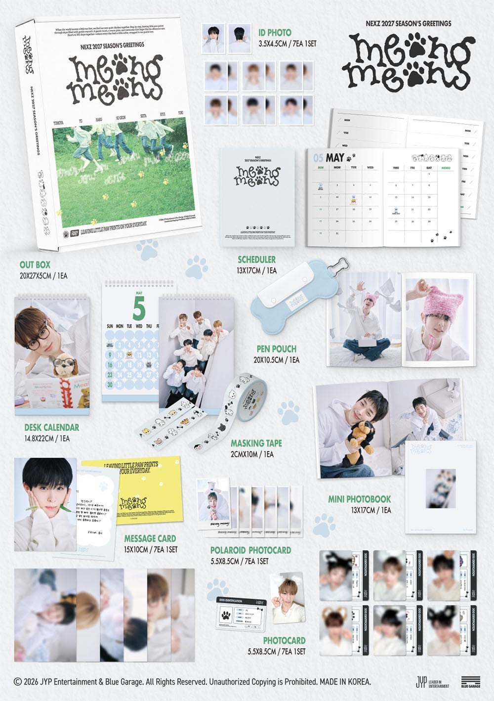 Inhoud NEXZ 2027 Season's Greetings meong meong met JYP Fans Shop POB