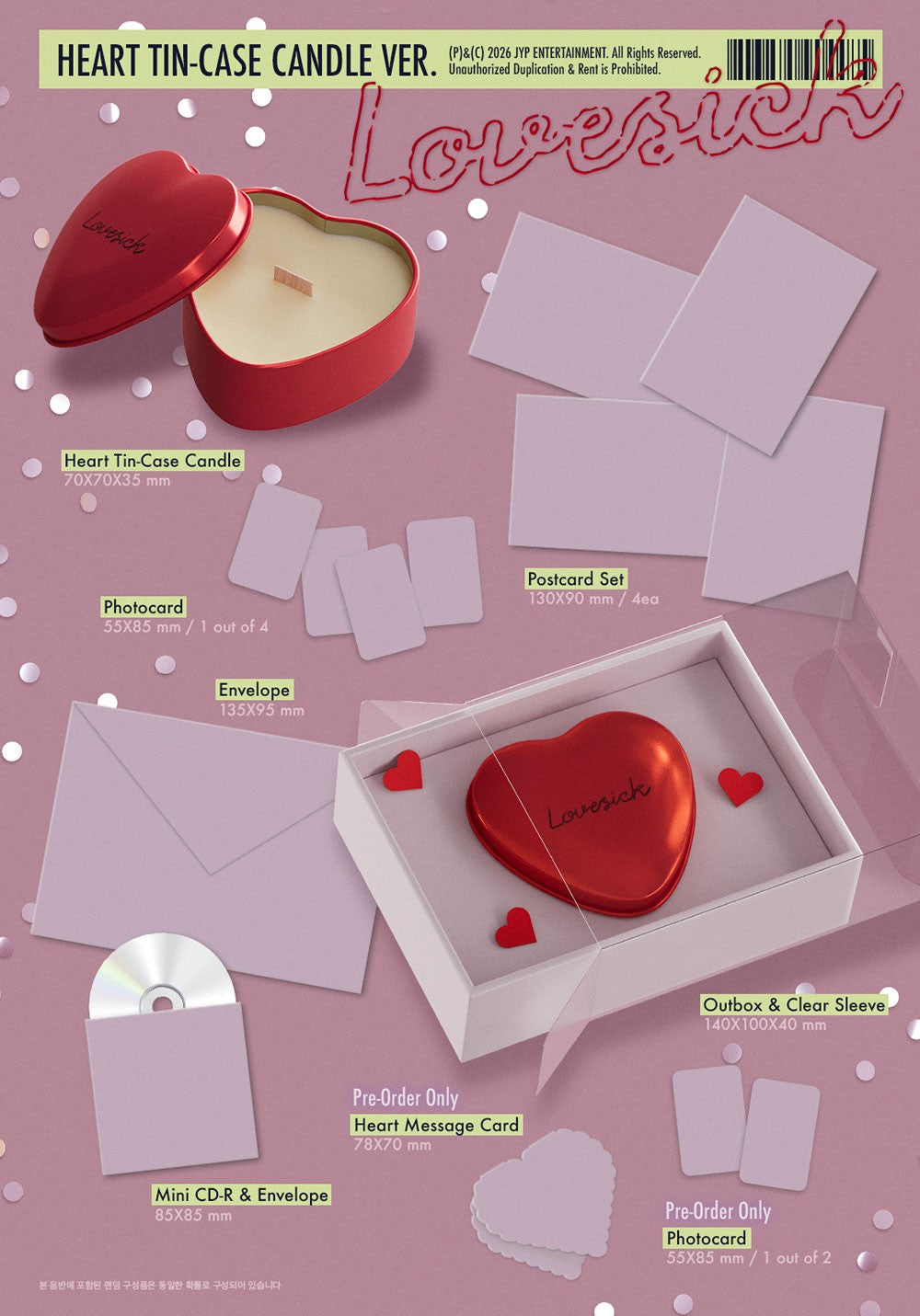 CHAERYEONG Lovesick HEART TIN-CASE CANDLE Ver. inhoud