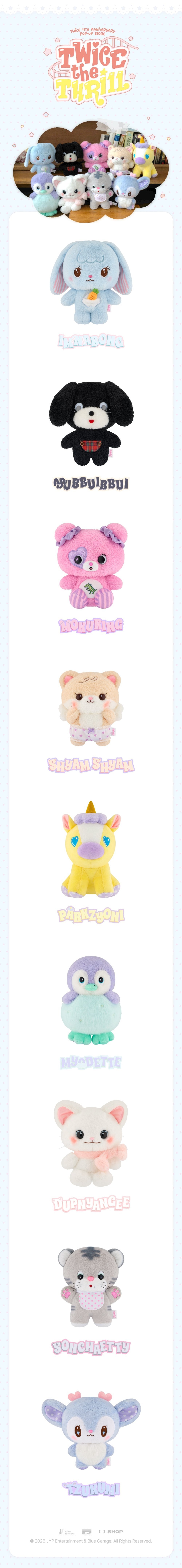 TWICE THE THRILL TDOONGZ Plush Original Ver. uitvoeringen en afmetingen