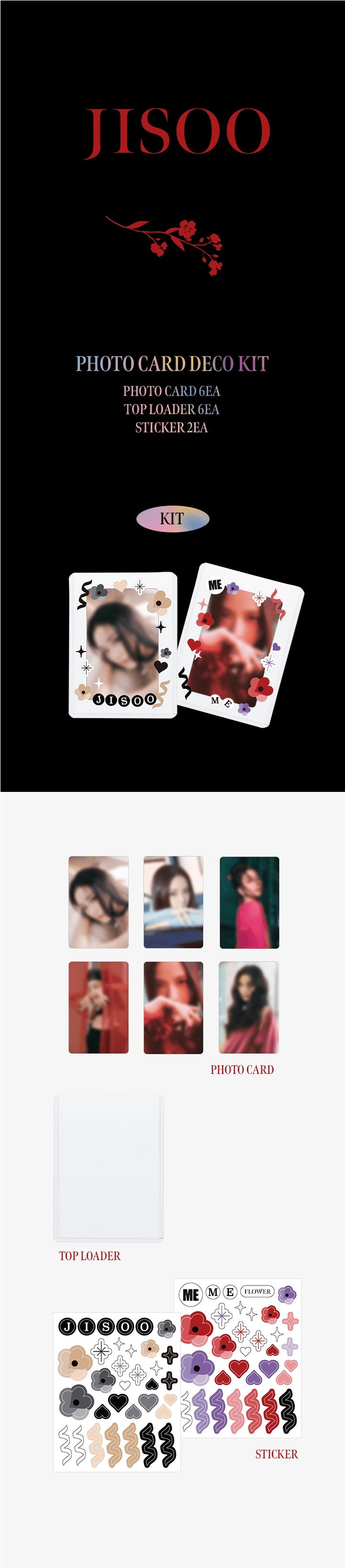 Inhoud van de JISOO [ME] Photo Card Deco Kit