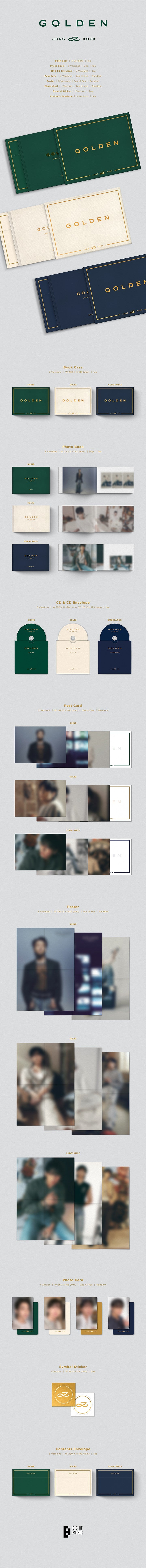 Jung Kook GOLDEN album versies SHINE SOLID en SUBSTANCE