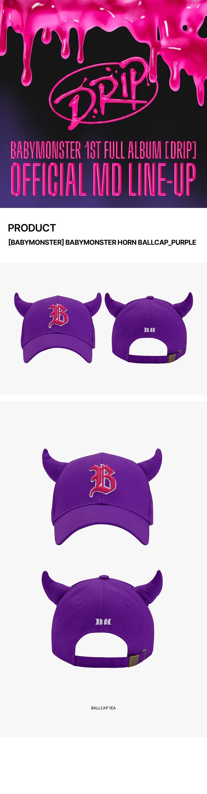 Details van de BABYMONSTER DRIP Horn Ballcap