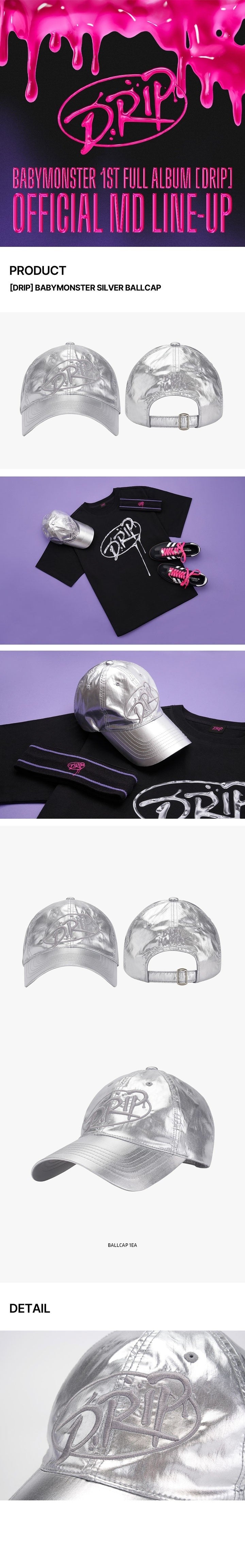 BABYMONSTER DRIP Silver Ball Cap details en afmetingen