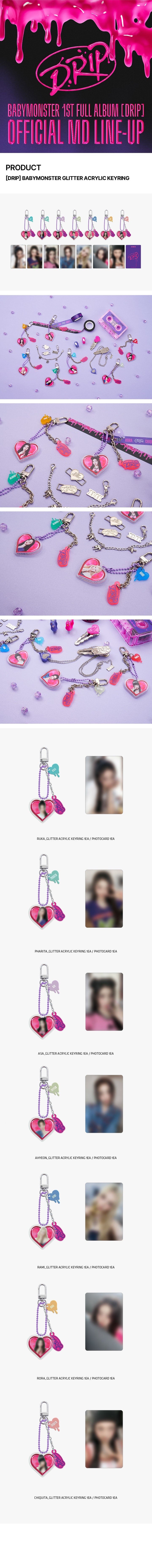 BABYMONSTER DRIP Glitter Acrylic Keyring afmetingen en inhoud